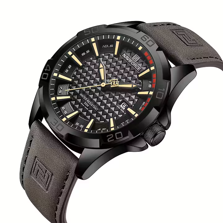 Relógio Casual Masculino Pulseira de Couro Naviforce Dark Valiant