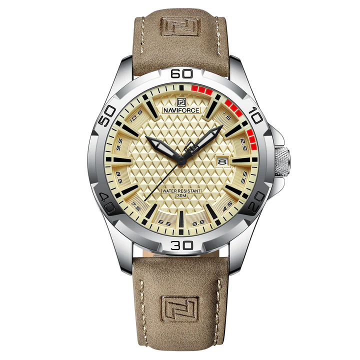 Relógio Casual Masculino Pulseira de Couro Naviforce Khaki Valiant