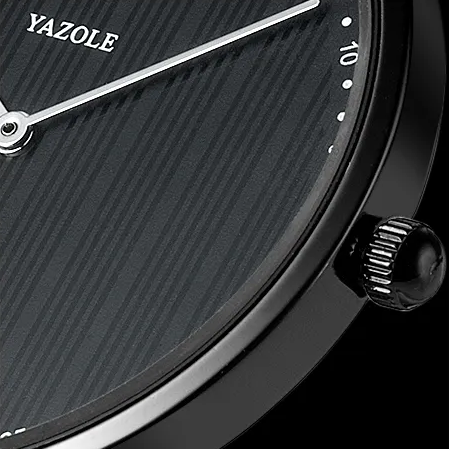 Relógio Minimalista Masculino Yazole All Black Pulseira de Couro 40 mm