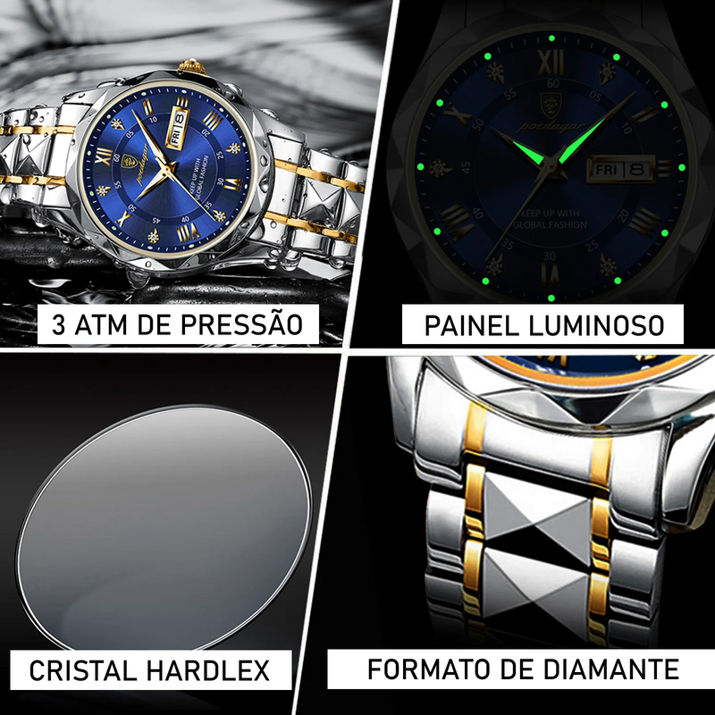 Relógio Masculino de Luxo Poedagar Blue Diamond