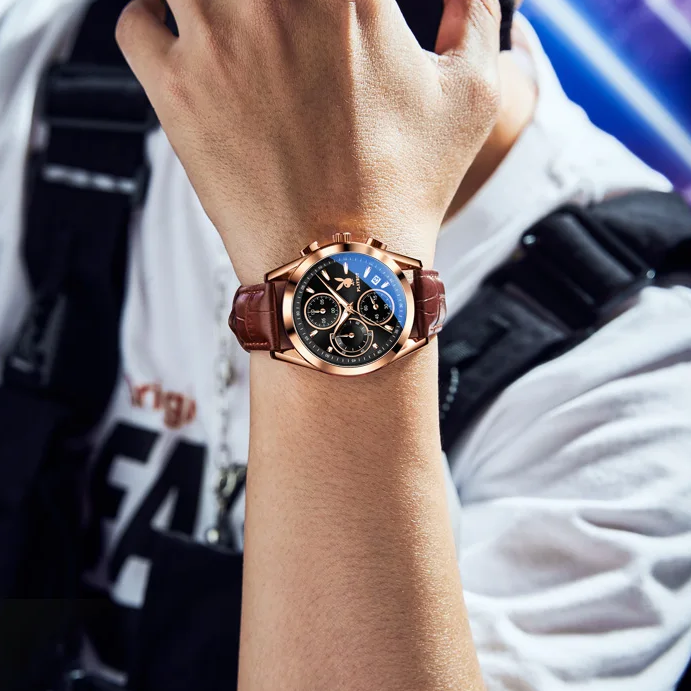 Relógio Clássico Masculino Pulseira de Couro Playboy Brown Donnaiolo