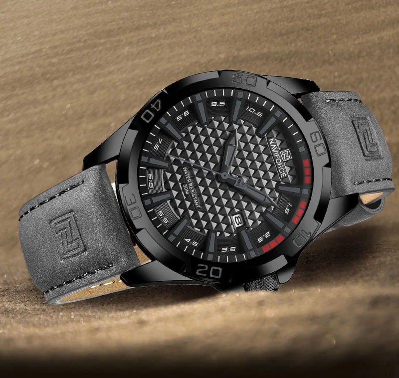 Relógio Casual Masculino Pulseira de Couro Naviforce Dark Valiant