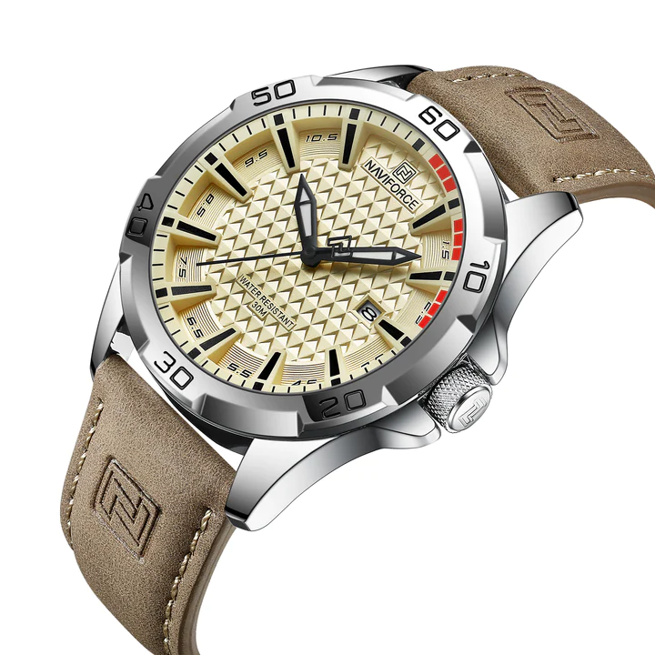 Relógio Casual Masculino Pulseira de Couro Naviforce Khaki Valiant