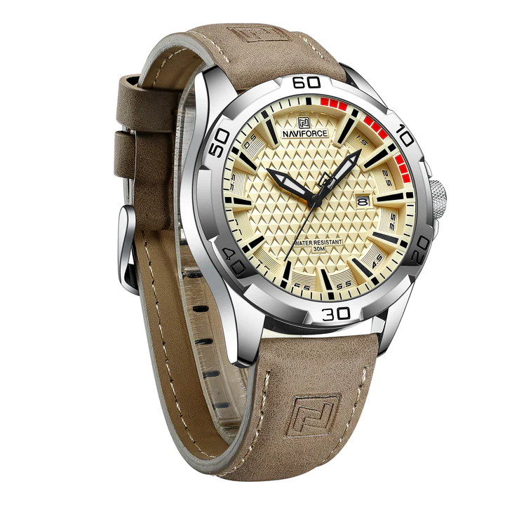 Relógio Casual Masculino Pulseira de Couro Naviforce Khaki Valiant