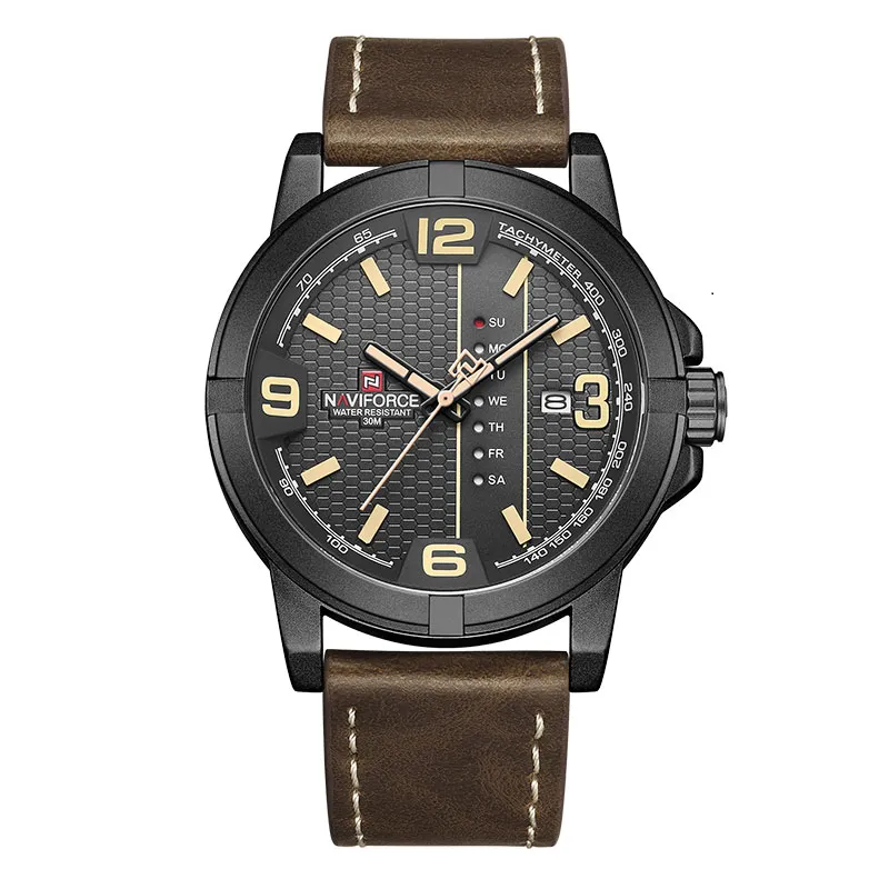 Relógio Casual Masculino Pulseira de Couro Naviforce Pioneer Brown