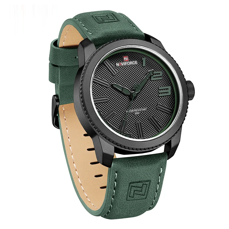 Relógio Esportivo Masculino Pulseira de Couro Antichoque Naviforce Green Bolt