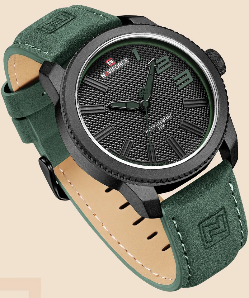 Relógio Esportivo Masculino Pulseira de Couro Antichoque Naviforce Green Bolt