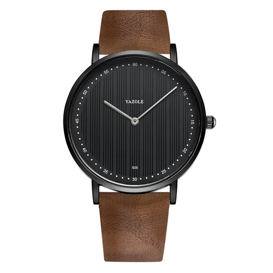 Relógio Minimalista Masculino Yazole Marrom e Preto Pulseira de Couro 40 mm