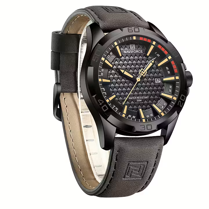 Relógio Casual Masculino Pulseira de Couro Naviforce Dark Valiant