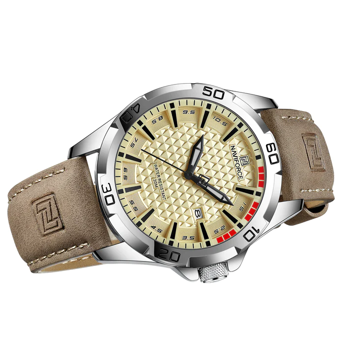 Relógio Casual Masculino Pulseira de Couro Naviforce Khaki Valiant