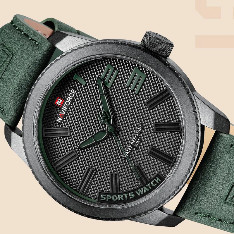 Relógio Esportivo Masculino Pulseira de Couro Antichoque Naviforce Green Bolt