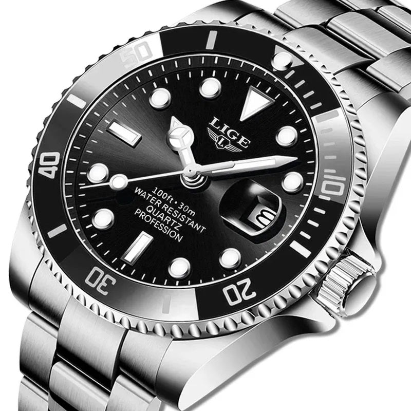 Relógio Masculino de Luxo Lige Black Submariner