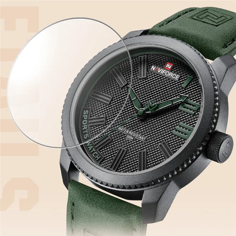 Relógio Esportivo Masculino Pulseira de Couro Antichoque Naviforce Green Bolt