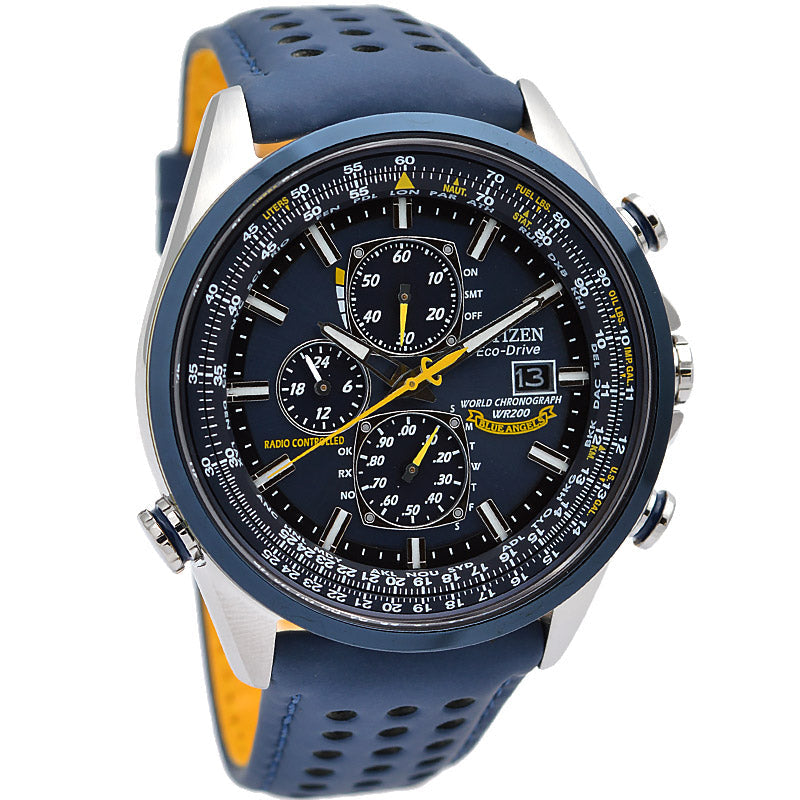 Relógio Clássico Masculino Cronográfo Pulseira de Couro Citizen Blue Angels