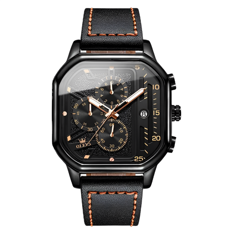 Relógio Masculino de Luxo Olevs Square Luxury Black