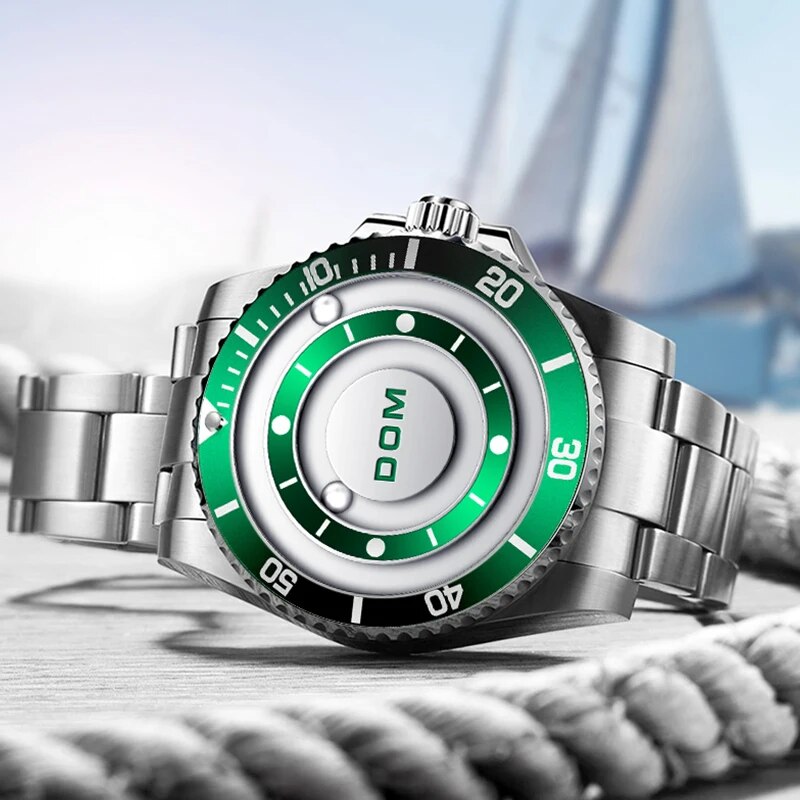 Relógio Minimalista Masculino Magnetic Orbit Don Caruso Green Steel