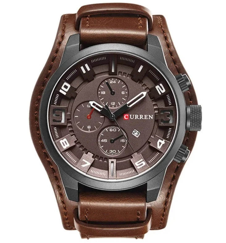 Relógio Casual Masculino Pulseira de Couro Curren Leather Coffe