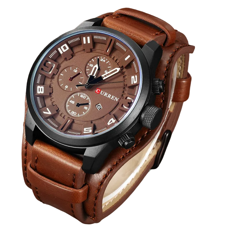 Relógio Casual Masculino Pulseira de Couro Curren Leather Coffe