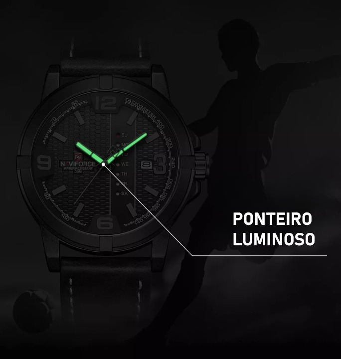 Relógio Casual Masculino Pulseira de Couro Naviforce Pioneer All Black