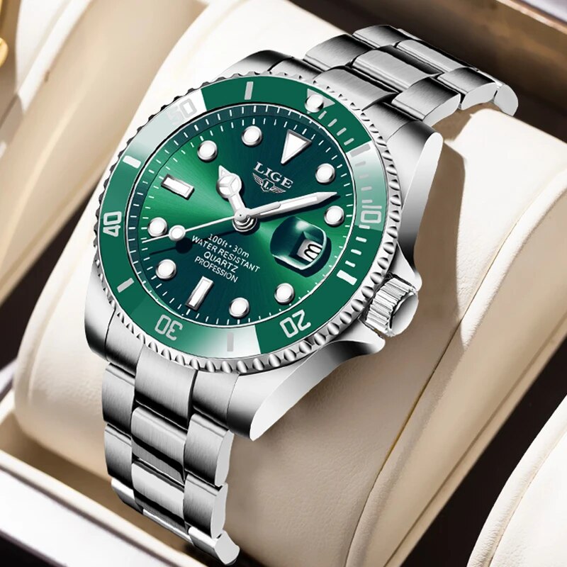 Relógio Masculino de Luxo Lige Green Submariner