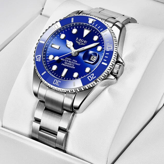 Relógio Masculino de Luxo Lige Blue Submariner