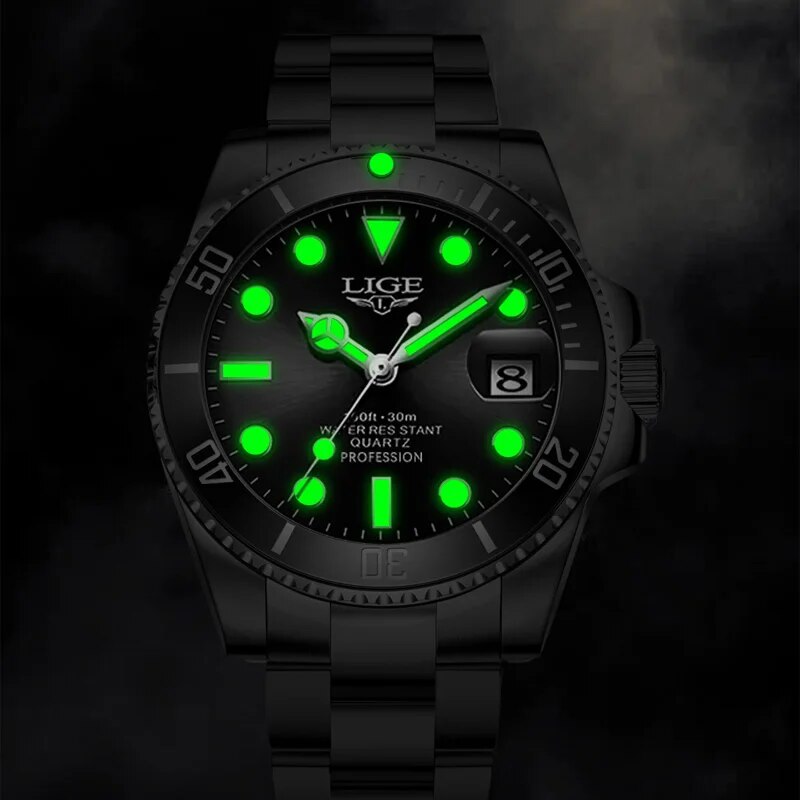 Relógio Masculino de Luxo Lige Black Submariner