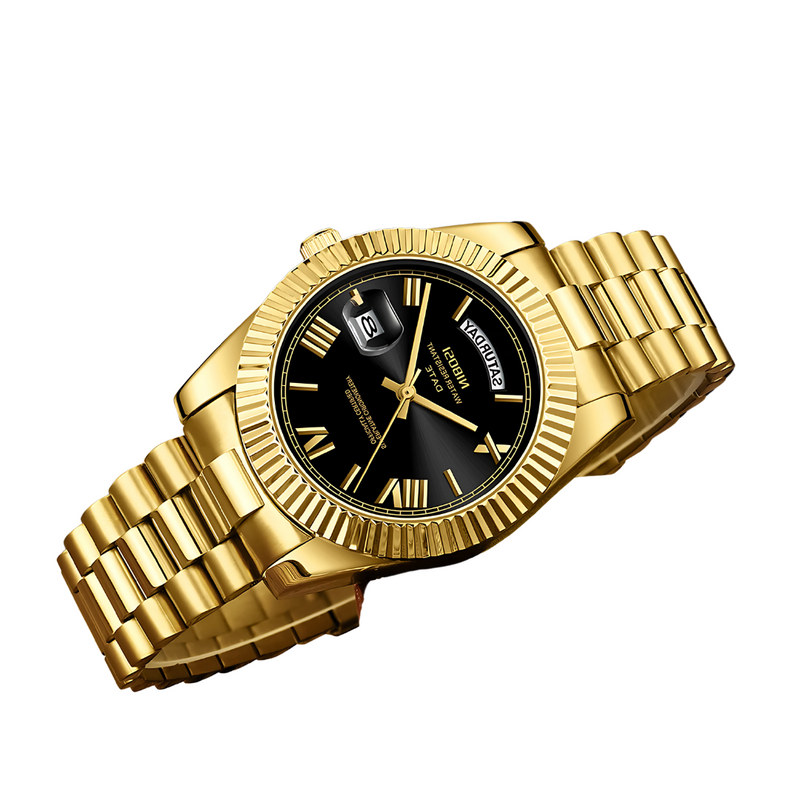 Relógio Masculino De Luxo Nibosi Day Date Black Gold