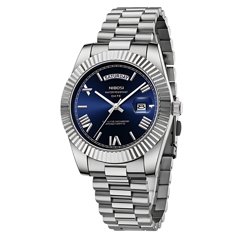 Relógio Masculino De Luxo Nibosi Day Date Blue