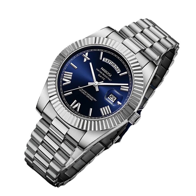 Relógio Masculino De Luxo Nibosi Day Date Blue