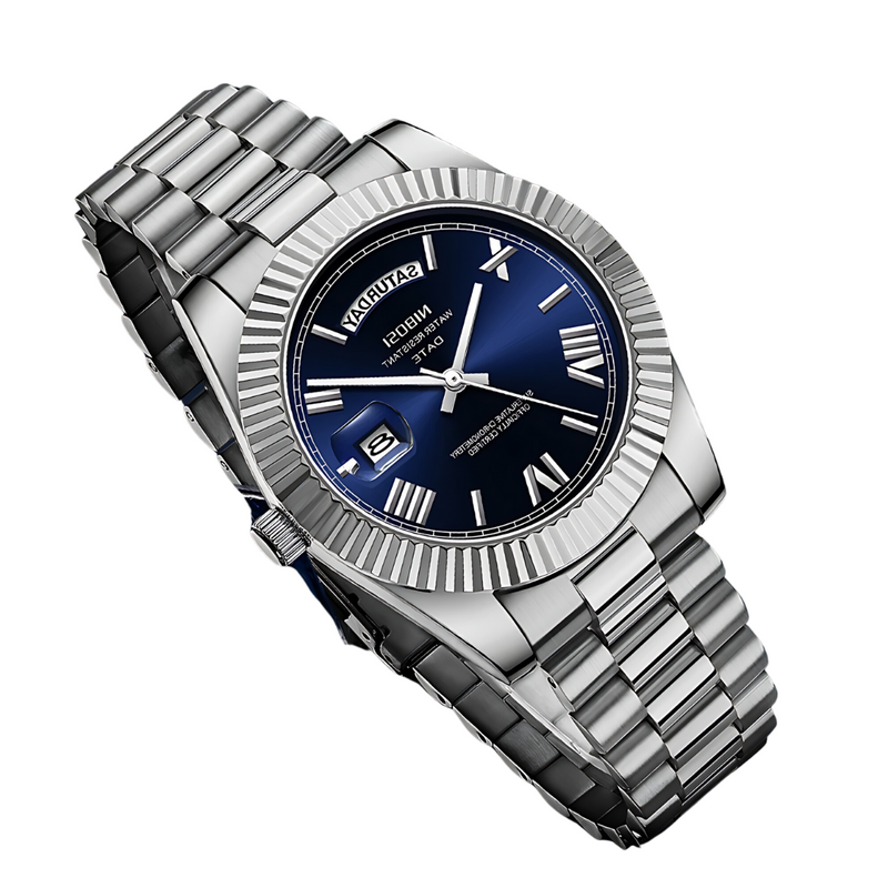 Relógio Masculino De Luxo Nibosi Day Date Blue