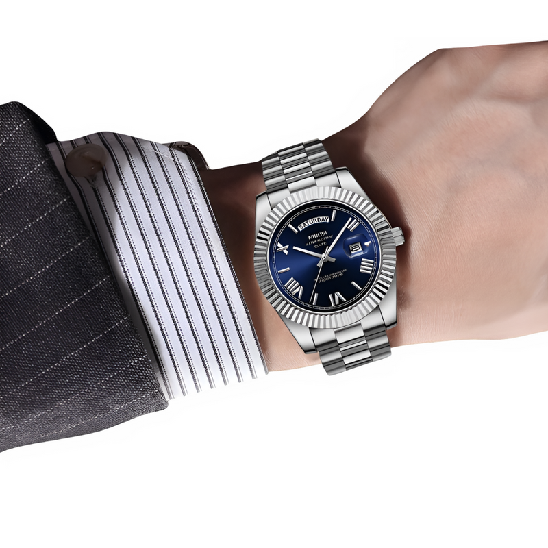 Relógio Masculino De Luxo Nibosi Day Date Blue