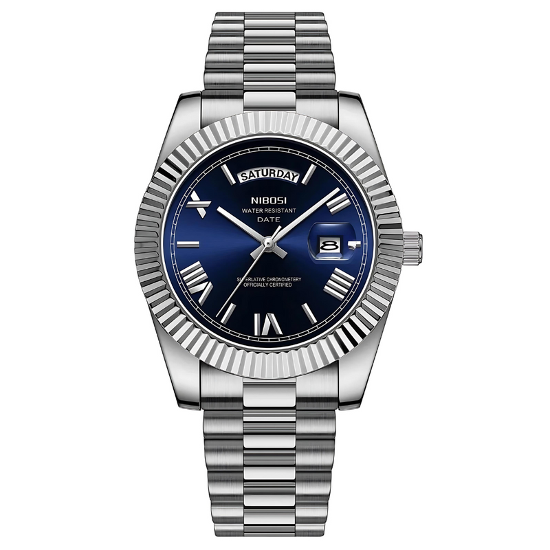 Relógio Masculino De Luxo Nibosi Day Date Blue