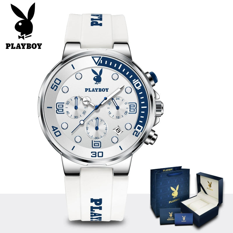 Relógio Casual Masculino Cronógrafo Playboy Womanizer White Blue