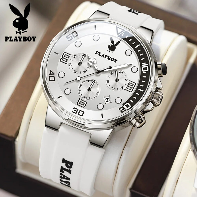 Relógio Casual Masculino Cronógrafo Playboy Womanizer White Black