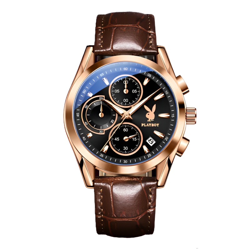 Relógio Clássico Masculino Pulseira de Couro Playboy Brown Donnaiolo