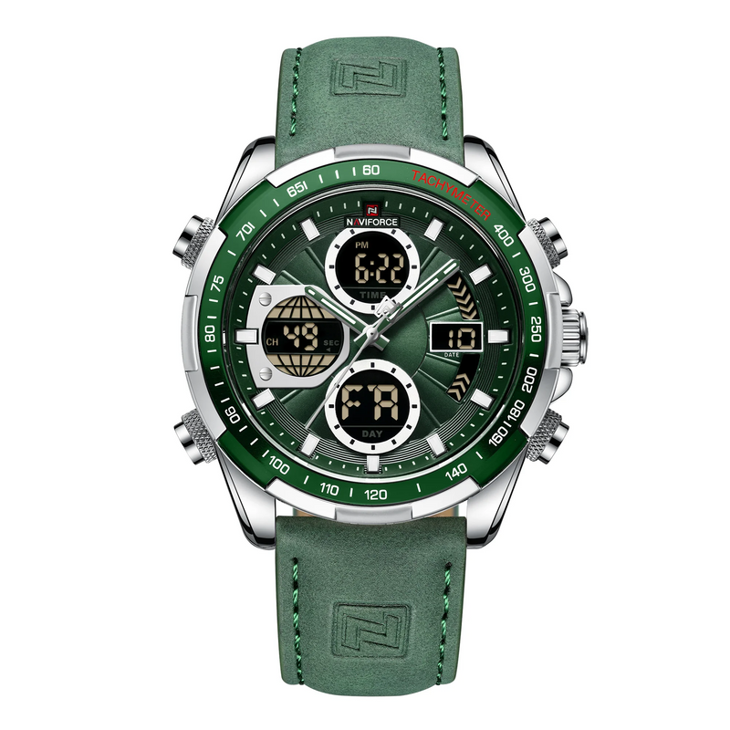 Relógio Masculino Esportivo Pulseira de Couro Naviforce Green Patton