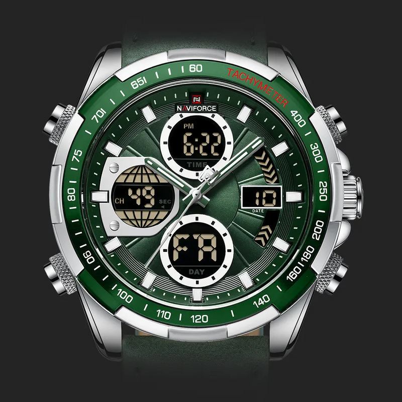 Relógio Masculino Esportivo Pulseira de Couro Naviforce Green Patton