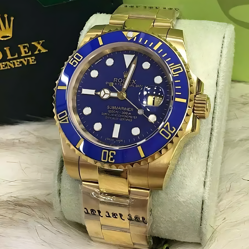 Relógio Masculino De Luxo Rolex Submariner Golden Blue