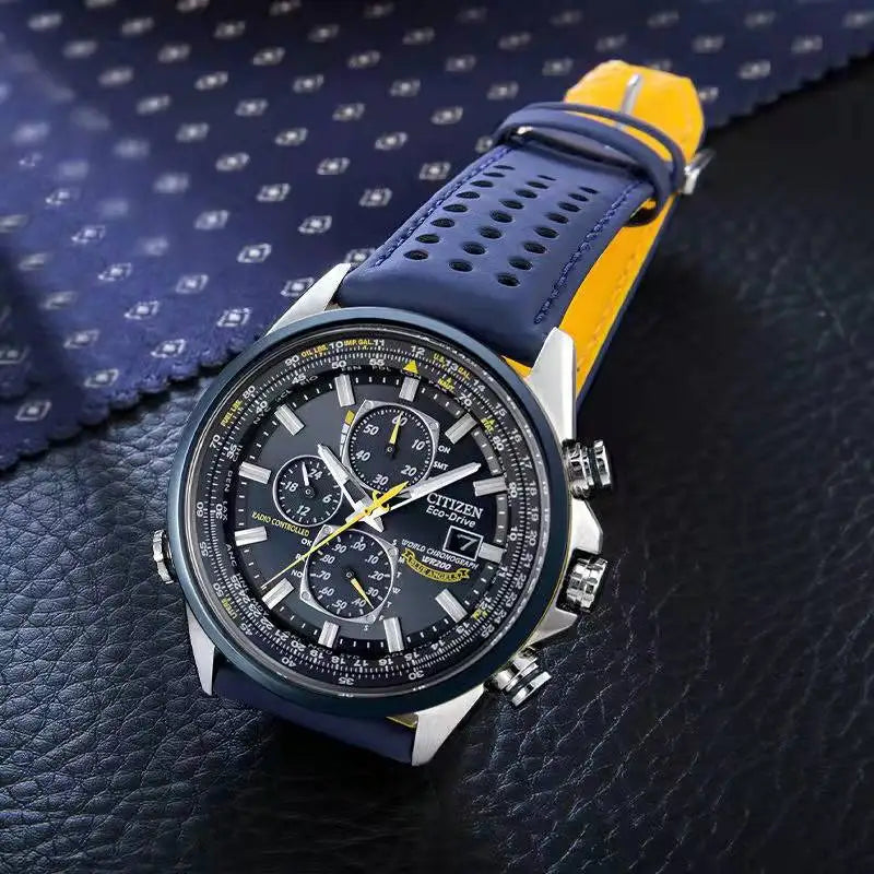 Relógio Clássico Masculino Cronográfo Pulseira de Couro Citizen Blue Angels - (Última Oportunidade)