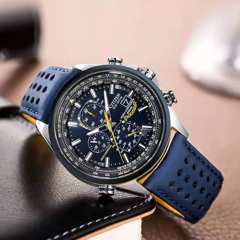 Relógio Clássico Masculino Cronográfo Pulseira de Couro Citizen Blue Angels - (Última Oportunidade)