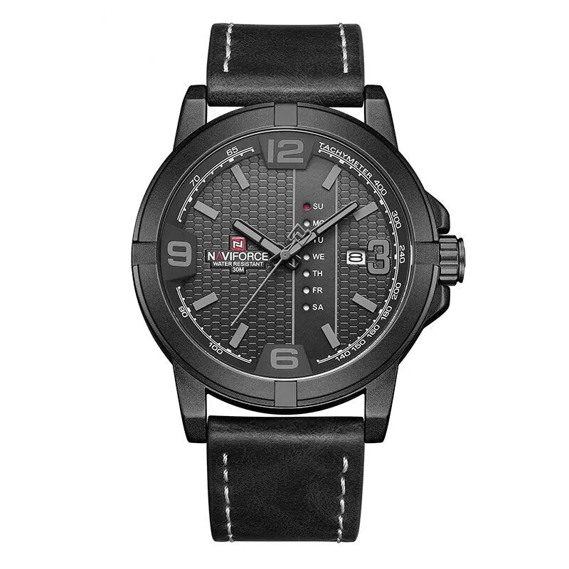 Relógio Casual Masculino Pulseira de Couro Naviforce Pioneer All Black