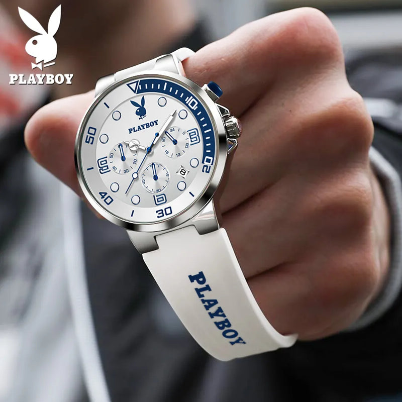 Relógio Casual Masculino Cronógrafo Playboy Womanizer White Blue