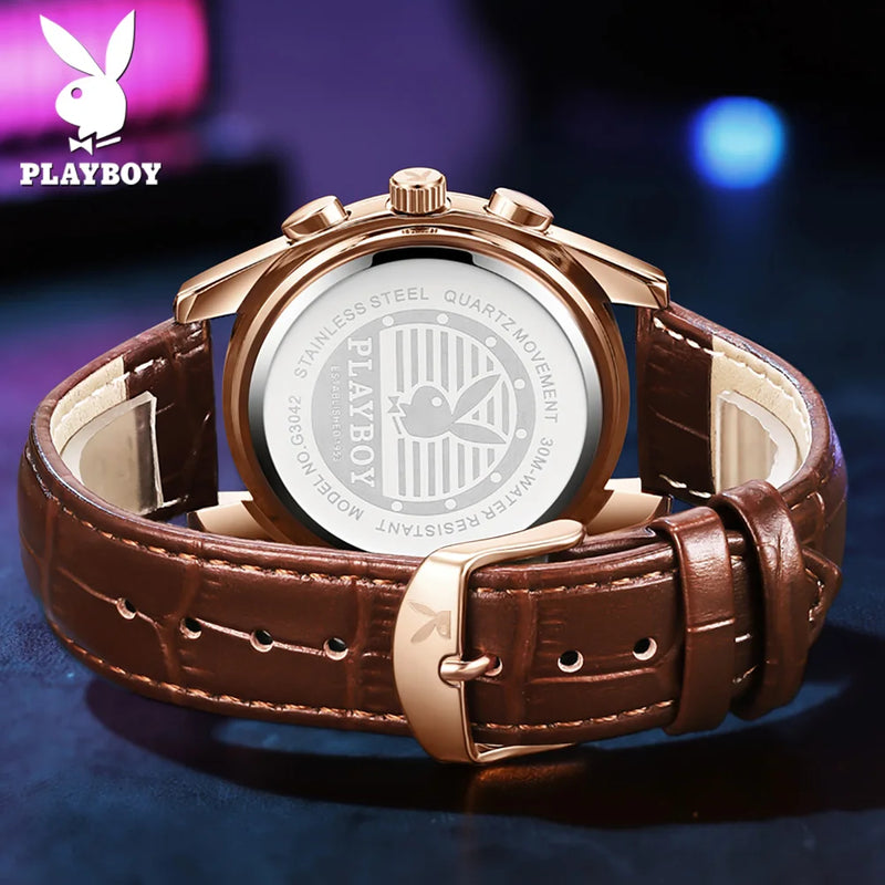 Relógio Clássico Masculino Pulseira de Couro Playboy Brown Donnaiolo