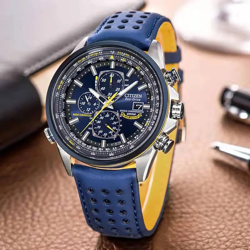 Relógio Clássico Masculino Cronográfo Pulseira de Couro Citizen Blue Angels - (Última Oportunidade)