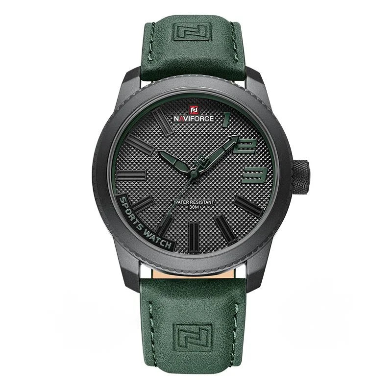 Relógio Esportivo Masculino Pulseira de Couro Antichoque Naviforce Green Bolt