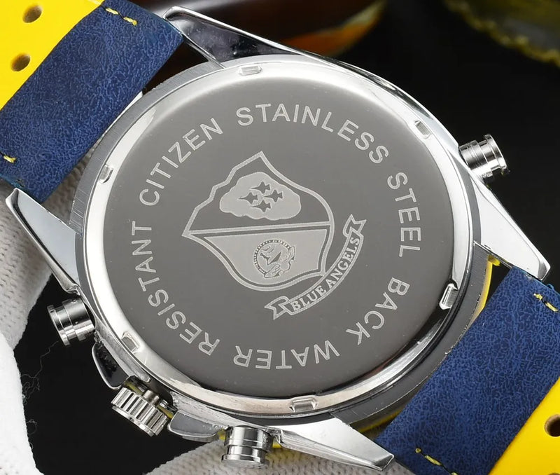 Relógio Clássico Masculino Cronográfo Pulseira de Couro Citizen Blue Angels - (Última Oportunidade)