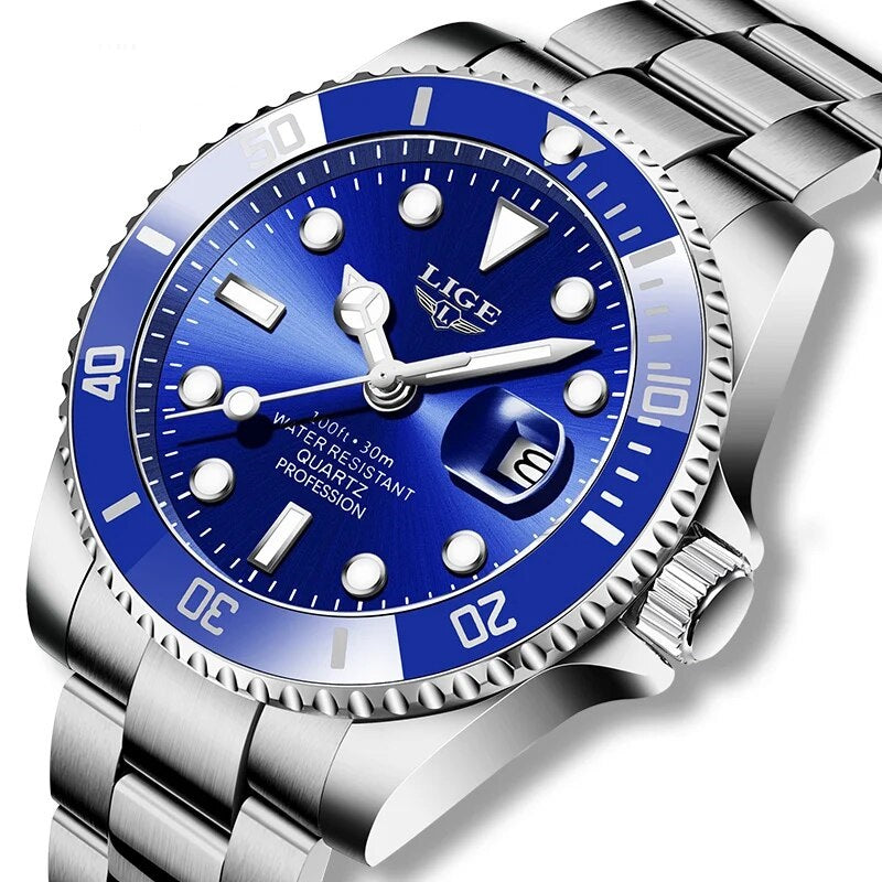 Relógio Masculino de Luxo Lige Blue Submariner