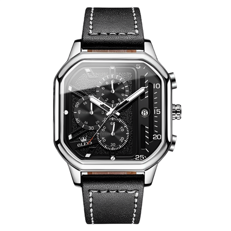 Relógio Masculino de Luxo Olevs Square Luxury Silver