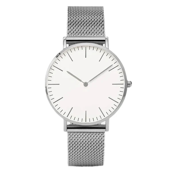 Relógio Minimalista Prata e Branco Dallas Silver White 40mm