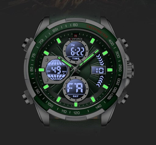 Relógio Masculino Esportivo Pulseira de Couro Naviforce Green Patton